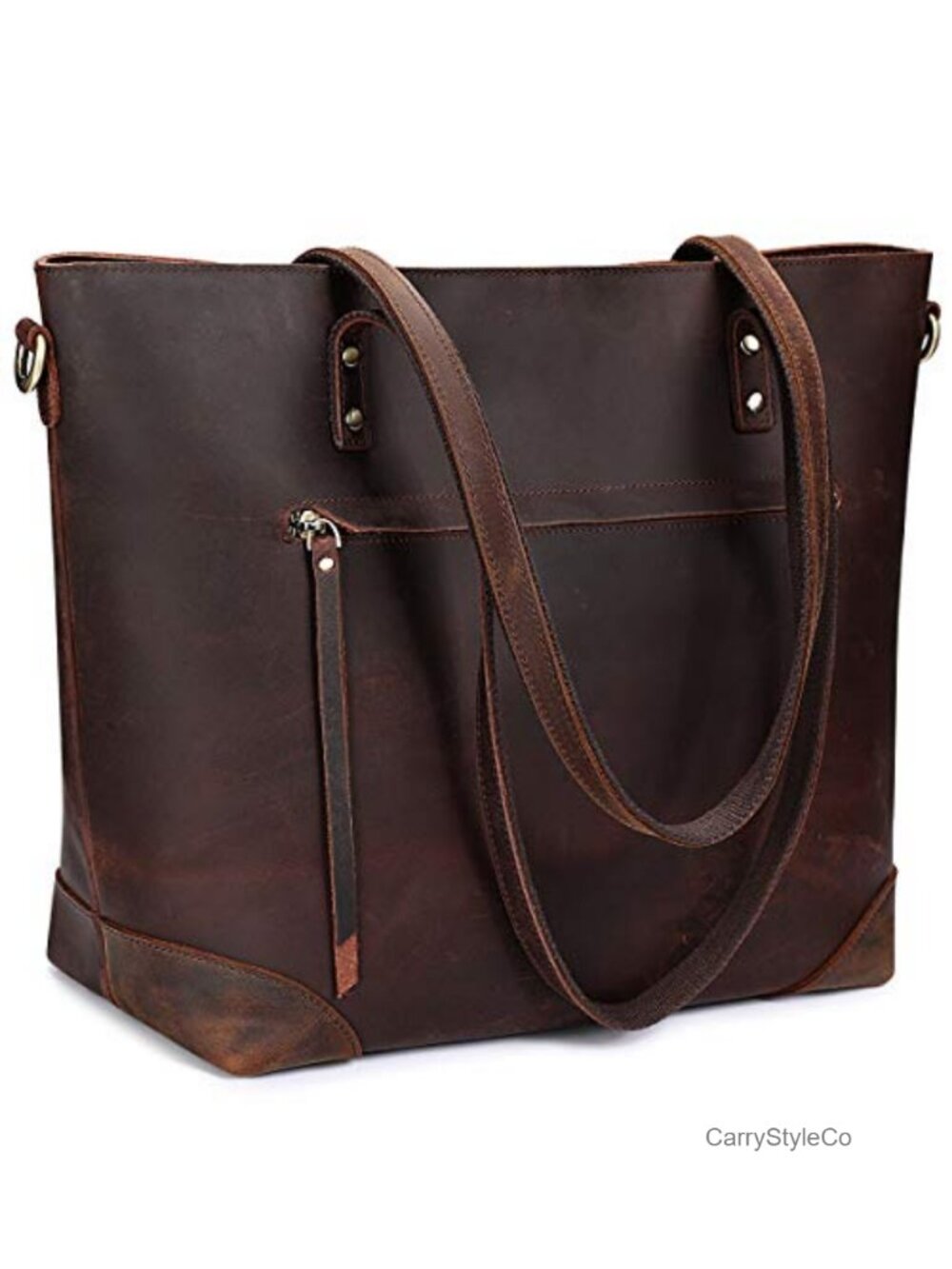 Genuine Leather Shoulder Bag Large Work Tote Fits 15.6in Laptop Crossbody